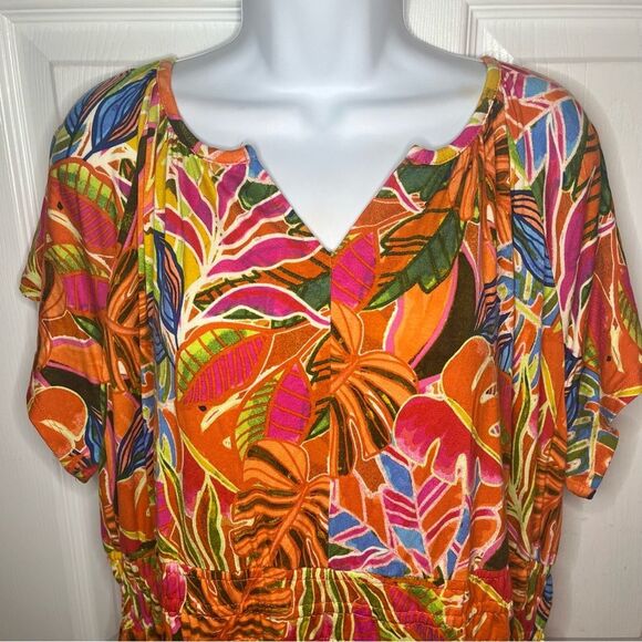 C&C California Floral Tropical Jersey Dress Short Sleeve Orange Plus Size 1X NWT - Picture 3 of 11